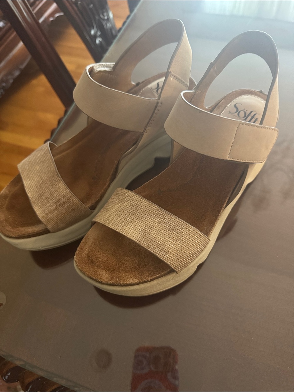 Sofft Neutral Beige/Tan Wedge Sandals